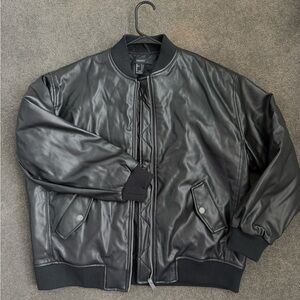 Forever 21 Black Faux Leather Bomber Jacket